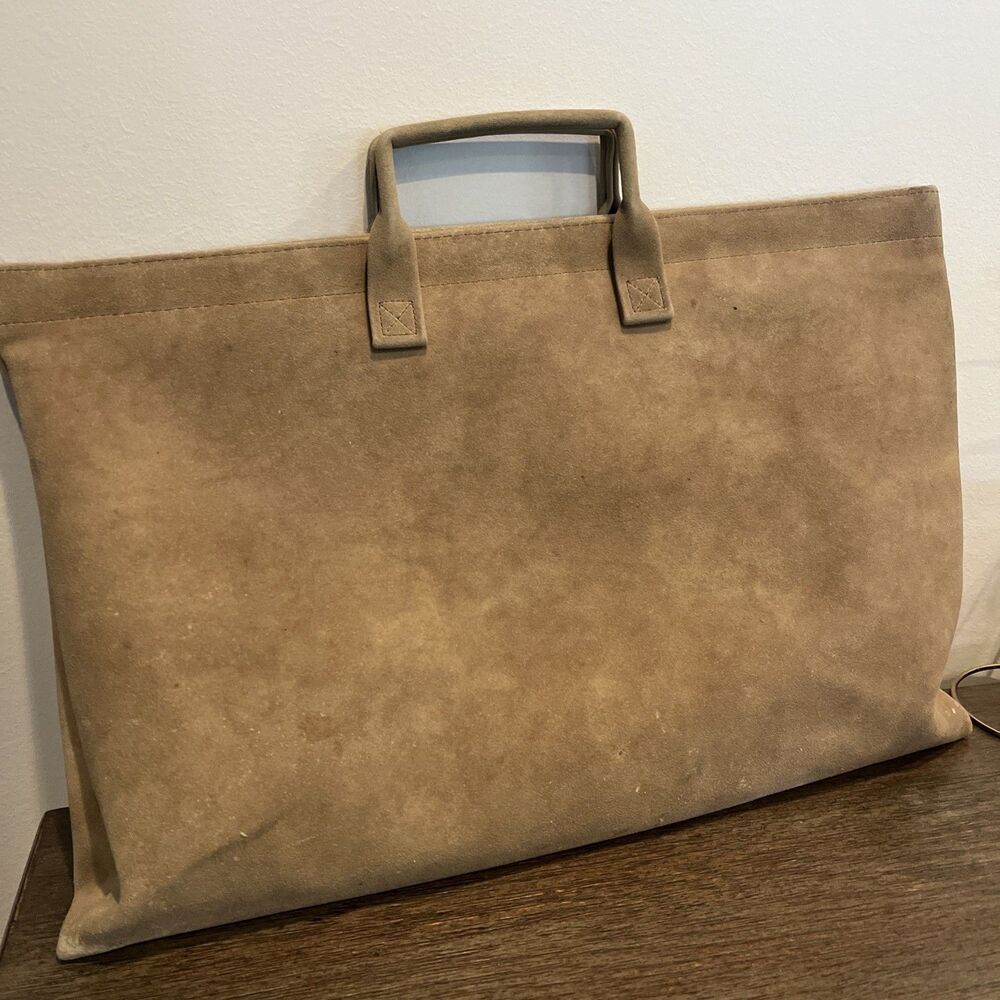 Vintage Hazel Suede Portfolio Document Briefcase Warm Taupe READ